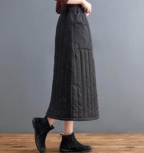 chouyatou Women's Winter Elastic Waist A-Line Quilted Midi Long Insulated Skirt with Pockets3