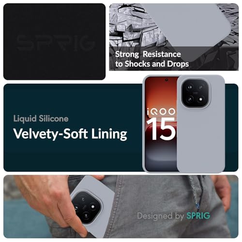 Image of SPRIG Compatible with IQOO 15 5G SilkTone Back Cover Silicone Mobile Case for Men, Women, Boys and Girls with Camera Protection Drop Tested Shock Proof Wireless Charging Compatible (Blue Grey)