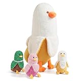 PEACH CAT Banana Duck Plush 1 Mommy 19.7' Banana Duck Stuffed Animal with 3 Cute Babies Inside, 4 Pieces Plushies Toy Set Gifts for Girls and Boys