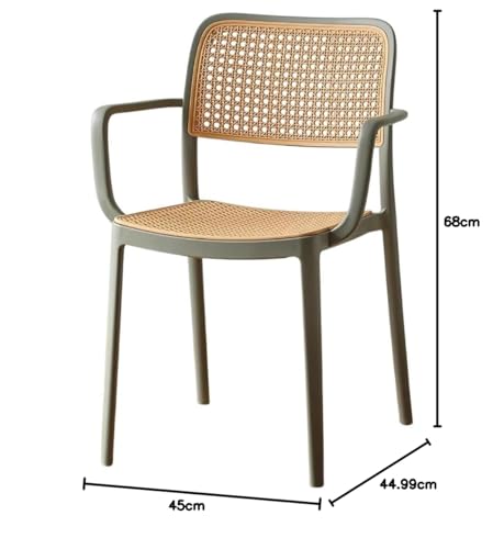 Image of Creative Rattan Dining Chair with Arms, Grey Frame and Plastic Cane Weave, Indoor Accent Chair with Woven Back and Seat (Pack of 4)