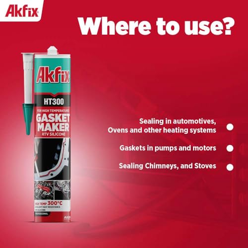 Image of Akfix HT300 High Temp Silicone Gasket Maker (1x10.1 fl.oz.) - Red RTV Gasket Sealer, Flexible High Heat Silicone Sealant Up to 600F, Valve Cover Gasket Sealant for Automotive | 1 Pack