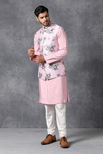 ELINA FASHION Men's Indian Raw Silk Kurta Pajama And Nehru Jacket (Waistcoat) || Wedding Ethnic Diwali Puja Set2
