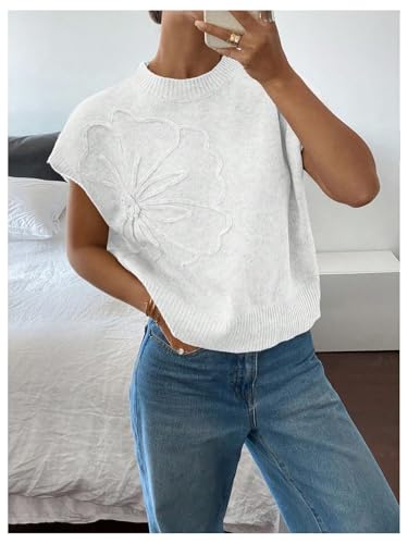 Image of SOLY HUX Women's Short Sleeve Sweater 3D Floral Sweaters Pullover Tank Tops Knit Vest Trendy Fashion Clothing