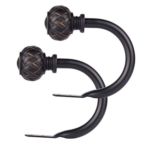 Szximu Curtain Holdbacks Set Of 2, Window Treatment Holdbacks Wall Mounted Drapery Hooks With Netted Texture Finials, Black #TOP15