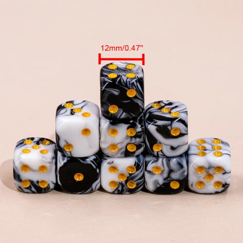 36 of Pack 12MM 6 Sided MINI Dice Set,Two Colours D6 Game Dice Set, 6 Sided Standard Dices for Yahtzee, Bunco or Teaching Math,with Portable Plastic Box(White+Black)
