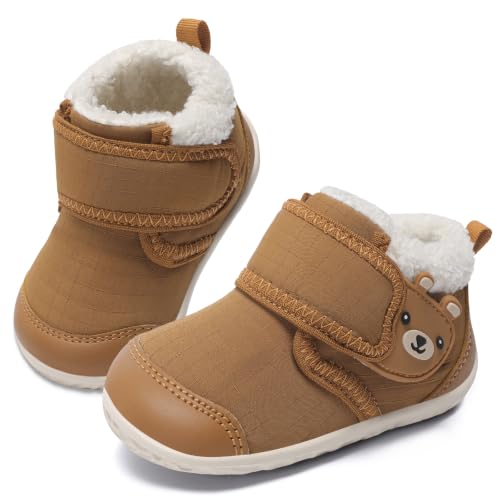 JIASUQI Toddler Girl Winter Boots Baby Boy Boots Toddler Brown 12-18 Months
