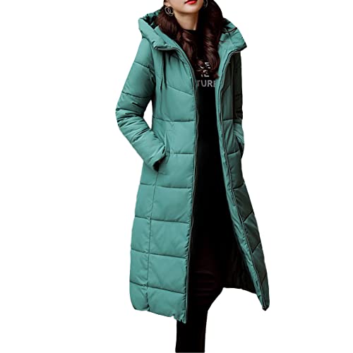 GUOCU Chaqueta de Plumas Slim Fit para Mujer Abrigos Acolchados de Invierno Outwear Abrigo Plumas Largo Chaqueta Plumifero Chaqueta de Plumón Largo con Capucha Cálida y Gruesa de Invierno Verde A L