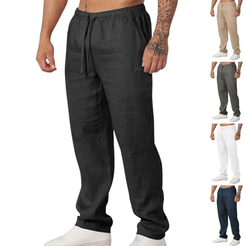 Cambkatl Men's Straight Linen Lounge Pants Lightweight Casual Elastic Waist Drawstring Outdoor Travel Sweatpants with Pockets2
