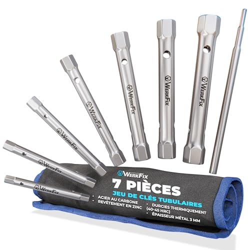 S&R WERKFIX Jeu Clés Tubulaires - 7 Clés à Tube Douille 6-19 mm. Pour Bougies et Lavabo