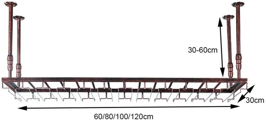 Adjustable Ceiling Mounted Wrought Iron Wine Rack, Hanging Wine Glass & Goblet Holder (120cm)