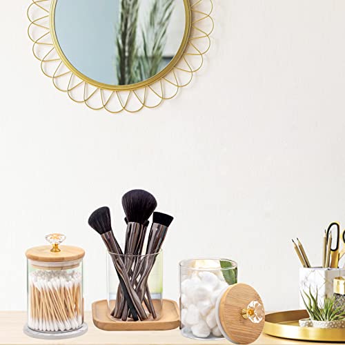 Bathroom Organizer With Bamboo Lids,Apothecary Jars Qtip Holder Storage Canister Clear Glass Bathroom Jars Cotton Ball Holder For Cotton Rounds,Pads, Floss,Cotton Swab(3 Pieces) #TOP5