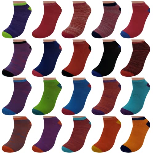 BRIGHT STAR Women's Low Cut Ankle Socks - 20-Pair | Soft & Comfortable Athletic Socks, Durable Polyester Blend, Machine Washable, Stylish Sock Pack for All Seasons (Size 9-11)