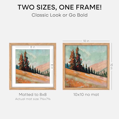 Image of Homeforia 10x10 Natural Oak Picture Frame, High-End Wood, 8x8 Mat, Glass | High End Solid Oak Wood, Tempered Glass, Acid-Free 8x8 Removable Mat, 10x10 Edge-to-Edge Display 10x10, Wall Kit, Set Of 1