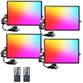 Onforu LED Flood Light Outdoor 800W Equivalent, 100W Color Changing RGBW Floodlight with Remote, Stage Lights Uplights for Events, IP66 Uplighting Spotlight Floor Strobe Light for Christmas 4 Pack