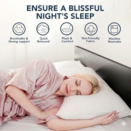 Image of Comfort Nest Microfiber Stripes White Pillows Set 2 | 16 inch x 24 inch Inches | Super Soft, Breathable & Adjustable Bed Pillows for Sleeping | 90 GSM - White Pillow Set of 2 (40cm x 60cm)