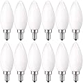 LUXRITE 4W Frosted Candelabra LED Bulbs Dimmable, 2700K Warm White, 360 Lumens, E12 LED Bulb 40W Equivalent, Torpedo Tip Glass, LED Candle Light Bulbs, UL Listed (12 Pack)