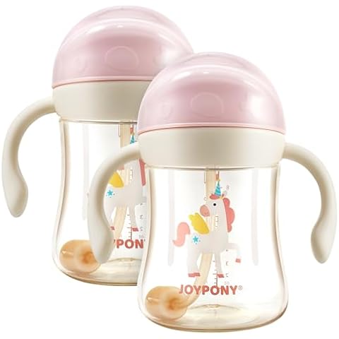 Joypony Sippy Cups for Toddlers, PPSU Spill-Proof Transition Cups with 4-Layer Protection, Weighted Sippy Cups with 4 Pcs Silicone Straw, BPA-Free, 9oz Cover