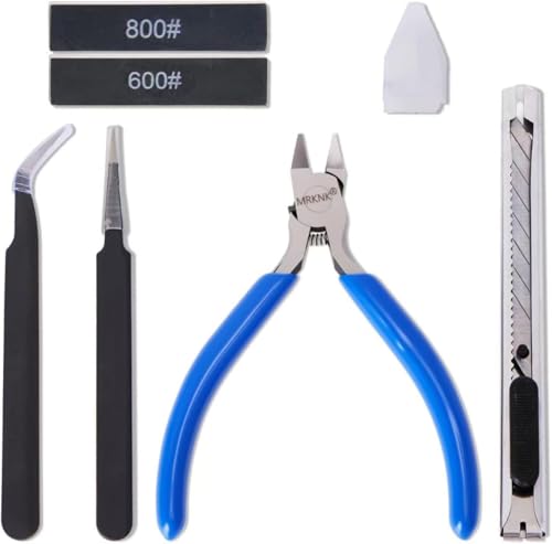Model Building Tools Kit – 6-Piece with Precision Model Nipper, Clean Cuts with No Whitening, for Plastic Models, Miniatures, 3D Printing