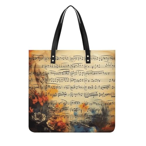 Sac seau souple pour femme en cuir végétalien à motif notes de musique vintage