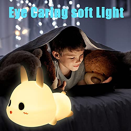 Uroczy króliczek lampka nocna dla dzieci, przenośna lampa ze zwierzętami do sypialni, zmieniające kolor światła z dotykowym sterowaniem, przenośna, bateria