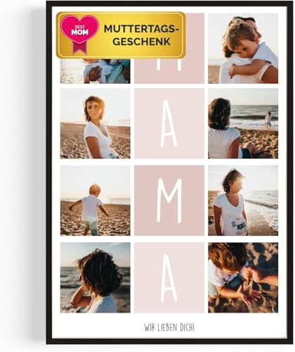 Muttertagsgeschenk MAMA Fotocollage mit 8 Fotos – Muttertagsgeschenke für Mama personalisiert mit eigenem Text | Geschenke zum Muttertag & Geburtstagsgeschenk, Foto Geschenke personalisierte Geschenke