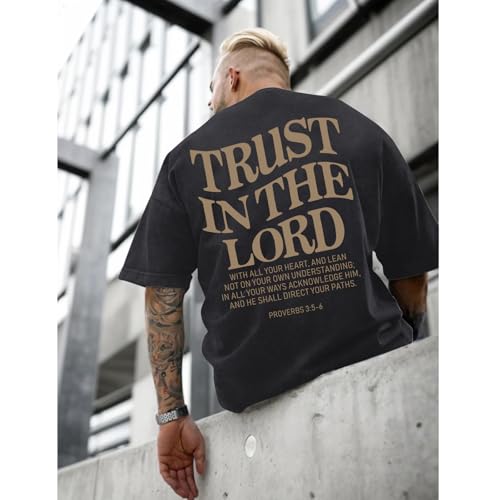 Mens Oversized Christian Shirts God Faith Jesus Religious Tshirts Trust in The Lord Bible Verse Tees Acid Wash Tops3