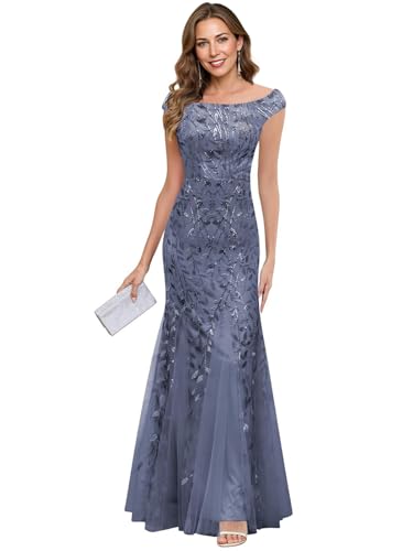 Clixsy Mother of The Bride Dresses - Off Shoulder Sleeveless Formal Gala Sequin Lace Gown