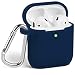 Airpods Case, GMYLE Silicone Protective Shockproof Wireless Charging Airpods Earbuds Case Cover Skin with Keychain kit Set Compatible for Apple AirPods Case 2 & 1 - Navy Blue [Front LED Visible]