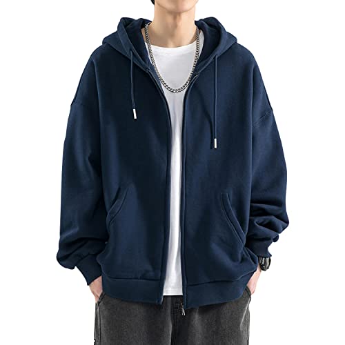 LiKing Sudadera de flece para Hombres con Cremallera y Capucha de Longitud Completa Sudadera para Hombres BLU Scuro 8451 BU-XL Cover