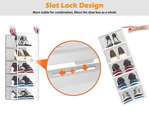 Homidec Shoe Organizer, 12 Pack Shoe Storage Box, Clear Plastic Stackable Shoe Box, Sneaker Box, Shoe Organizer For Closet Under Bed Entryway(White) #TOP3