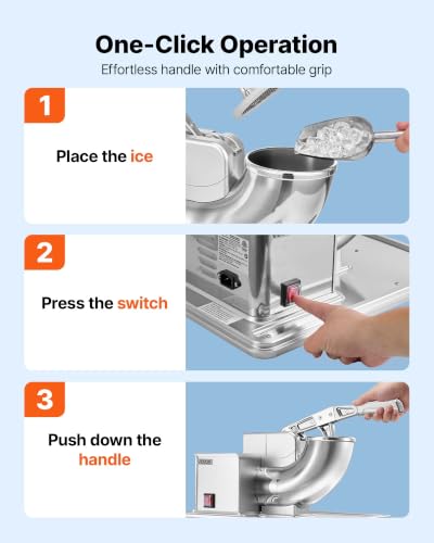 Image of VEVOR Commercial Ice Crusher 661LBS /H, 350W Electric Snow Cone Machine with 4 Blades, 2000RPM Stainless Steel Shaved Ice Machine with 11 Gal Crushed-Ice Box, for Family Restaurants Bars, Silver