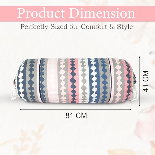 Image of GLUN Pack of 4 Zig Zag Multicolour Round Striped Bolster Pillow Covers, Size 16 inch x 30 inch (40 x 75 cm, Cream) Printed Polyester Silk Fabric for Living Room or Bedroom, Stylish & Modern Covers