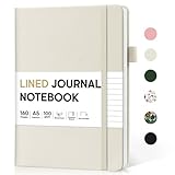 Taja Lined Journal Notebook for Women & Men, Hardcover Leather Journal for writing, A5 College Ruled Notebook for Work & Note Taking, Perfect for Office School Home Supplies, 160 Pages, Beige Grey