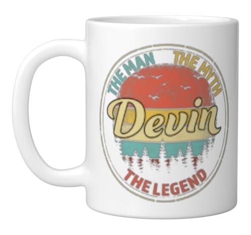 Devin The Man The Myth The Legend Men Personalized Name Ceramic Mug, White