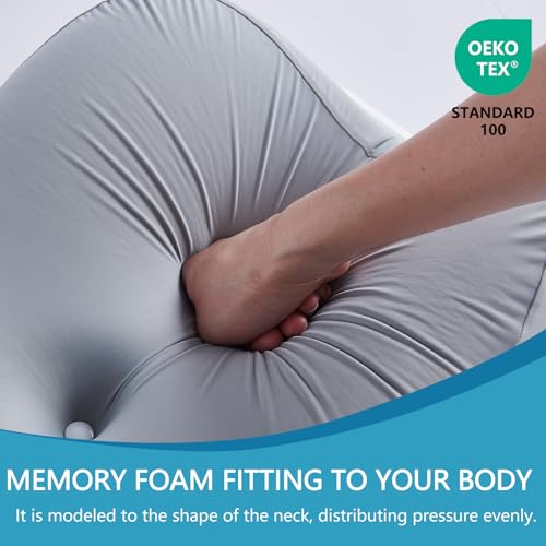 Miniatura 6 de KEVIAN Almohada Cervical Ergonómica Memory Foam, Gris, 60x37x12 cm | Adecuada para Dormir de Lado, Boca Arriba y Boca Abajo, Fundas Desmontables y Lavables