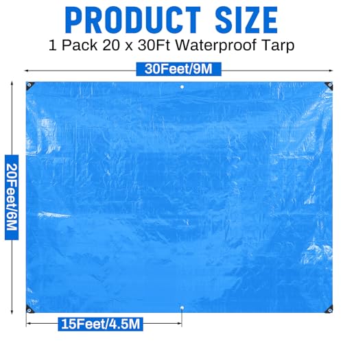 Image of 1 Pack 20 x 30 ft 5.5 Mil Large Tarps Heavy Duty Waterproof Tarp Multi Purpose Tent Cover for Home Boats Cars Camping Patio Furniture Roof Emergency Rain Protective Cover, Blue