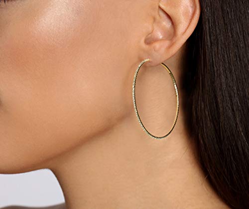 Nlcac 14K Gold Plated Big Hoop Earrings-3 Pairs Gold Hoops Crystal Rhinestone Hoop Earrings Set 50Mm 60Mm 70Mm (Gold) #TOP3