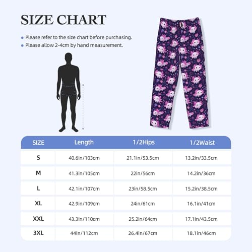 Mens Pajama Pants - Cute Axolotl Floral Print Soft Sleep Lounge Pants For Men, Casual Pj Bottoms With Pockets3