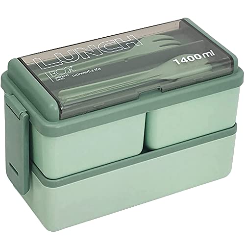 Glayent Lonchera de plástico de doble capa para adultos, niños, a prueba de fugas, para preparación de comidas, cajas de control de porciones, estilo para compartimento, contenedor delgado