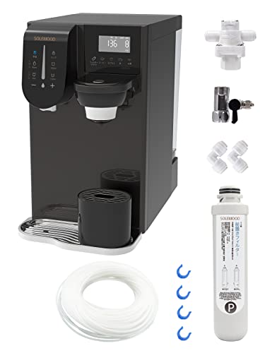 SOLEMOOD 浄水型ウォーターサーバー 卓上 四層ろ過システム コーヒーメーカー機能付き 1℃単位で水温調節可能 取り付け簡単 (水道直結用部品付きブラック)