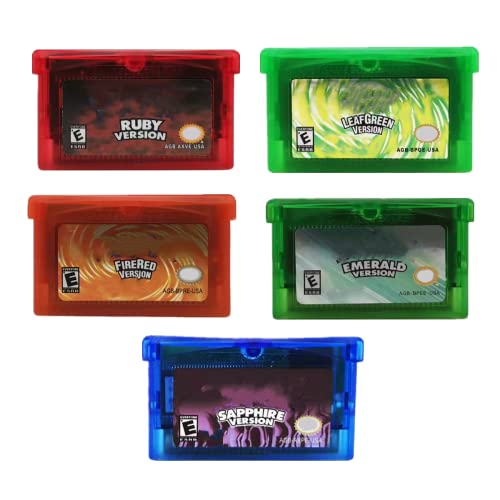 5Pcs Gameboy Advance Games, Pkm Emerald, Ruby, Sapphire, Fire Red, Leaf Green Game Card Cartridge, for GBM / GBA / SP / NDS / NDSL (GBA - 5 Pcs)