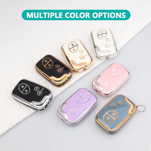 Image of Key Fob Cover for Lexus with Keychain, TPU Key Case Protection Compatible with 2009-2015 Lexus RX350 RX450 GX460 LX570 CT200h ES350 GS300 GS430 GS450h GS460 IS250 IS350 LS460, 4 Button (Silver /Pink)
