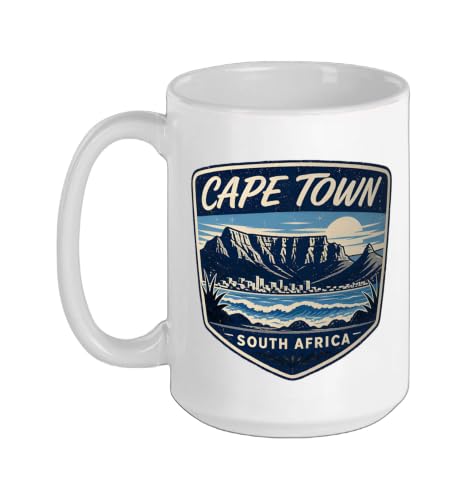 Cape Town South Africa Vintage Travel Badge Ceramic Mug, White, 15oz