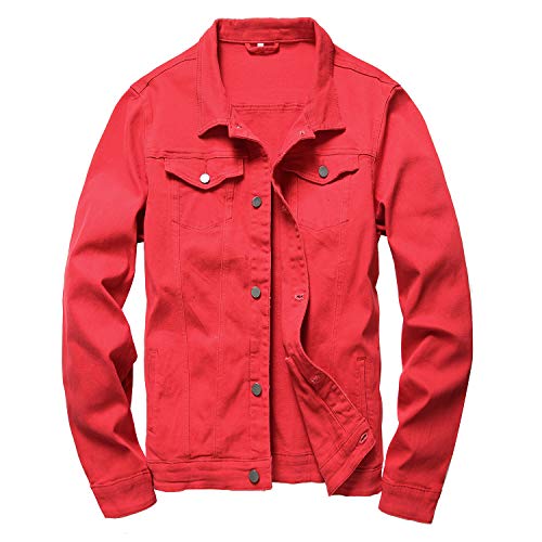 Image of Mens Denim Jacket Ripped Slim Jean Jacket Coat for Men
