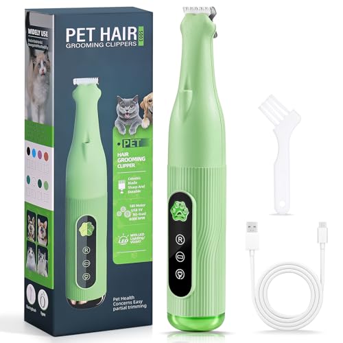 Lychico Dog Paw Trimmer with LED Light, 20mm Widen Blade Electric Dog Clippers for Groomming, Waterproof Pet Micro Precision Trimmer, Cordless Pet Clippers Shaver for Dogs Cats Paws, Eyes, Ears, Face