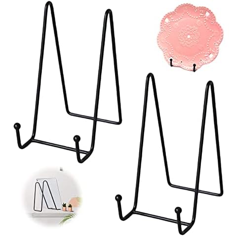 Iron Easel Display Stand,2 Pieces Easel Metal Display Stand,Iron Decorative Easel,Easel Display Stand,for Home Decoration Photos, Plates, Frames,Table Art(Black) Cover