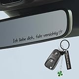 Aufkleber Ich Liebe Dich Fahr Vorsichtig Satz, Auto Sticker Wasserdichter für Außenspiegel, Auto Deko mit Vierblättriges Kleeblatt Schlüsselanhänger Als Führerschein Bestanden Geschenk (Schwarz)