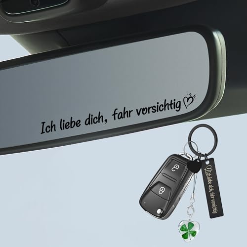 Aufkleber Ich liebe dich Fahr Vorsichtig Satz Auto Sticker Wasserdichter für Außenspiegel Auto Deko mit Vierblättriges Kleeblatt Schlüsselanhänger Als Führerschein Bestanden Geschenk (Schwarz)