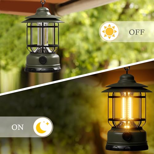KUNDGLA Camping Lanterns Battery Powered, 3 Pack Green LED Rechargeable Lantern with Stepless Dimming, Vintage Portable Camping Lights for Emergency, Fishing, Camping, Hiking, Outage, IPX4 Waterproof by KUNDGLA - Image 3