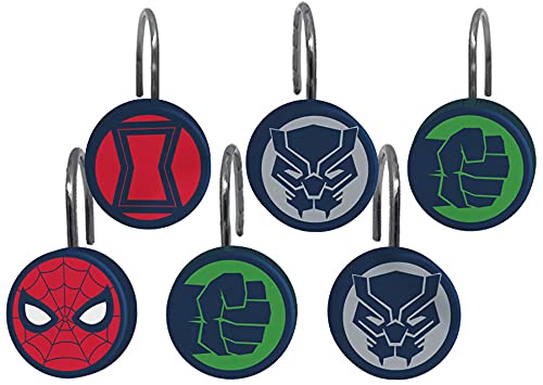 Jay Franco Marvel Avengers Shields 14 Piece Bathroom Set - Includes Shower Curtain, 12 Hooks, & Non-Slip Bath Rug - Easy Care Fabric (Official Marvel Product) #TOP3